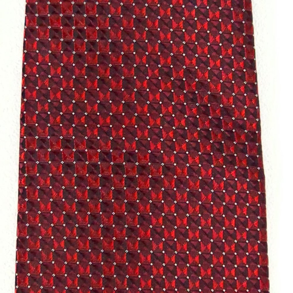 Kai Long Mens‎ Silk Necktie Lot 3 Red Burgundy Plaid Geometric Hand Made Ties - Picture 7 of 13